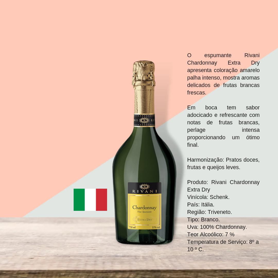 🇮🇹 Espumante Rivani Extra Dry Chardonnay Itália 750 ml